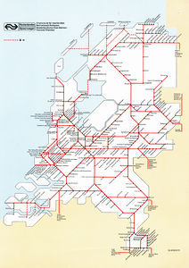 857349 Gestileerde kaart van het lijnennet van de Nederlandse Spoorwegen